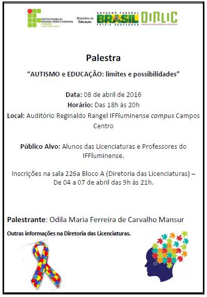 Palestra - “AUTISMO e EDUCAÇÃO: limites e possibilidades”